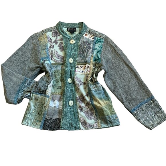 Retro BOHO VTG Embroidered Beaded Mixed Media Statement Jacket Sz S 82G - Picture 2 of 14